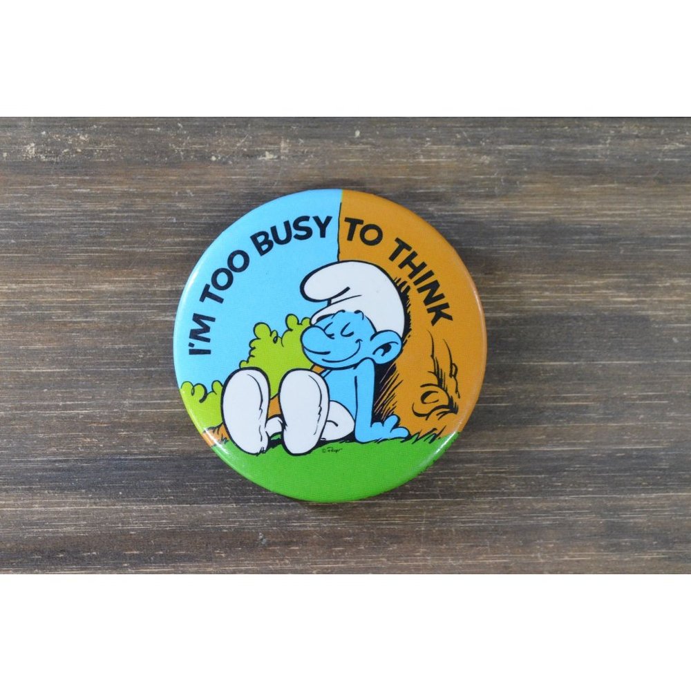 1980 Peyo Smurfs Pin Busy To Think Berrie Vintage